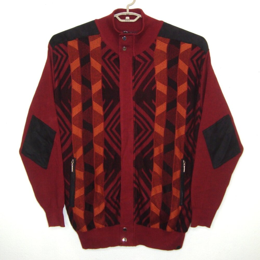 Silversilk Mens 'Coogi-Style' Suede Elbow Patches Zip Up Cardigan Sweater 3XL